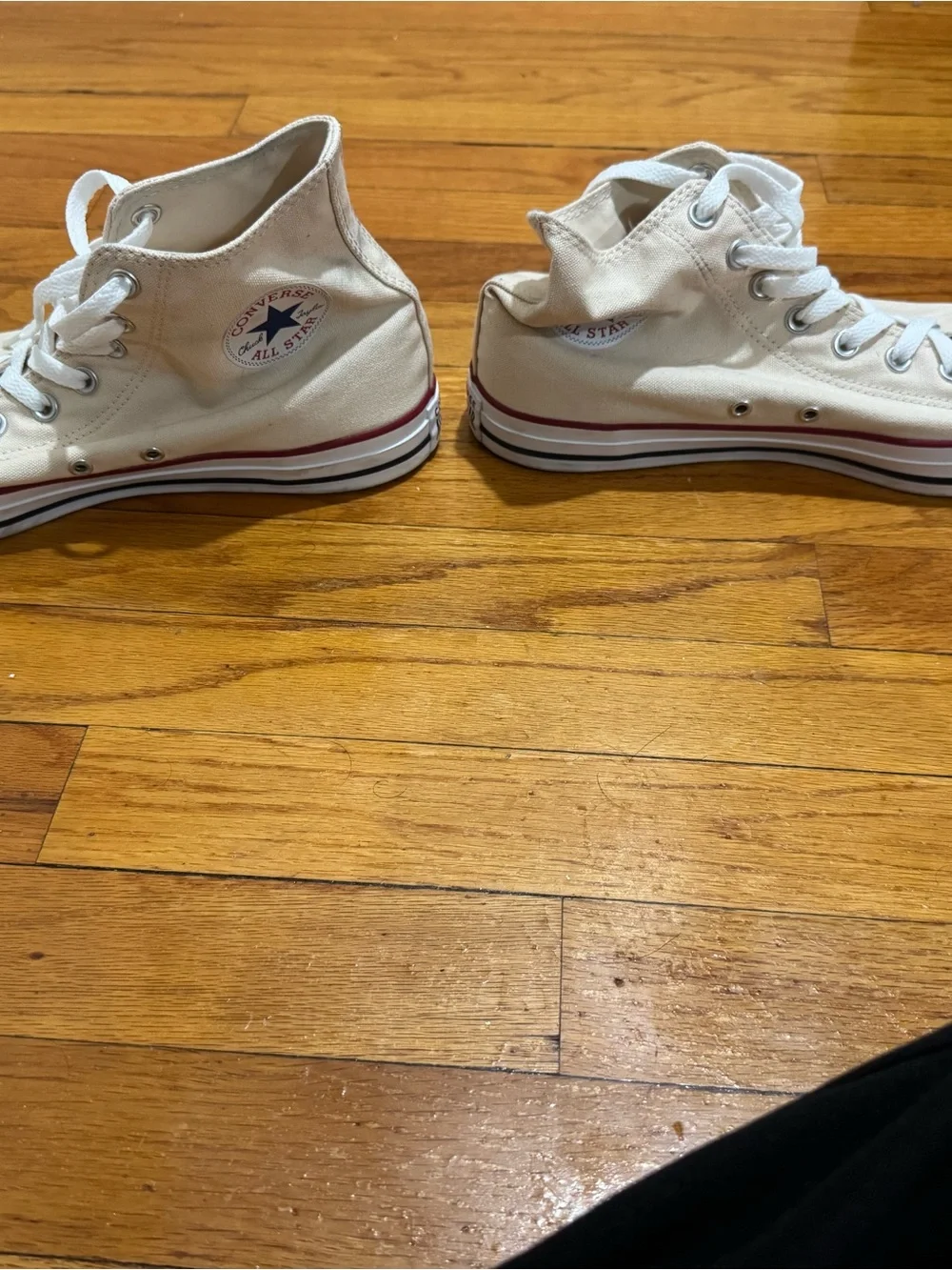 Converse High Top Sneakers Cream with White and Red Trim - Picture 3 of 5